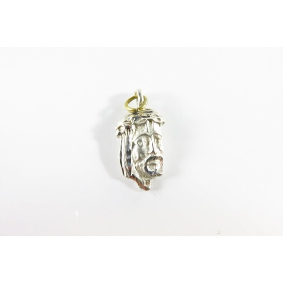 Jesus Head Charm or Pendant in Sterling Silver Polished Acid Washed Accented - Picture 1 of 3